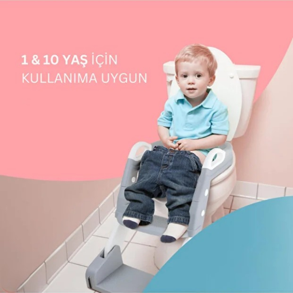Gri Merdivenli Çocuk Klozet Tuvalet Eğitimi Aparatı  - 3